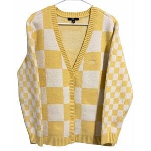 Vans Checkered Yellow/White Cardigan Sweater Women's Size Medium